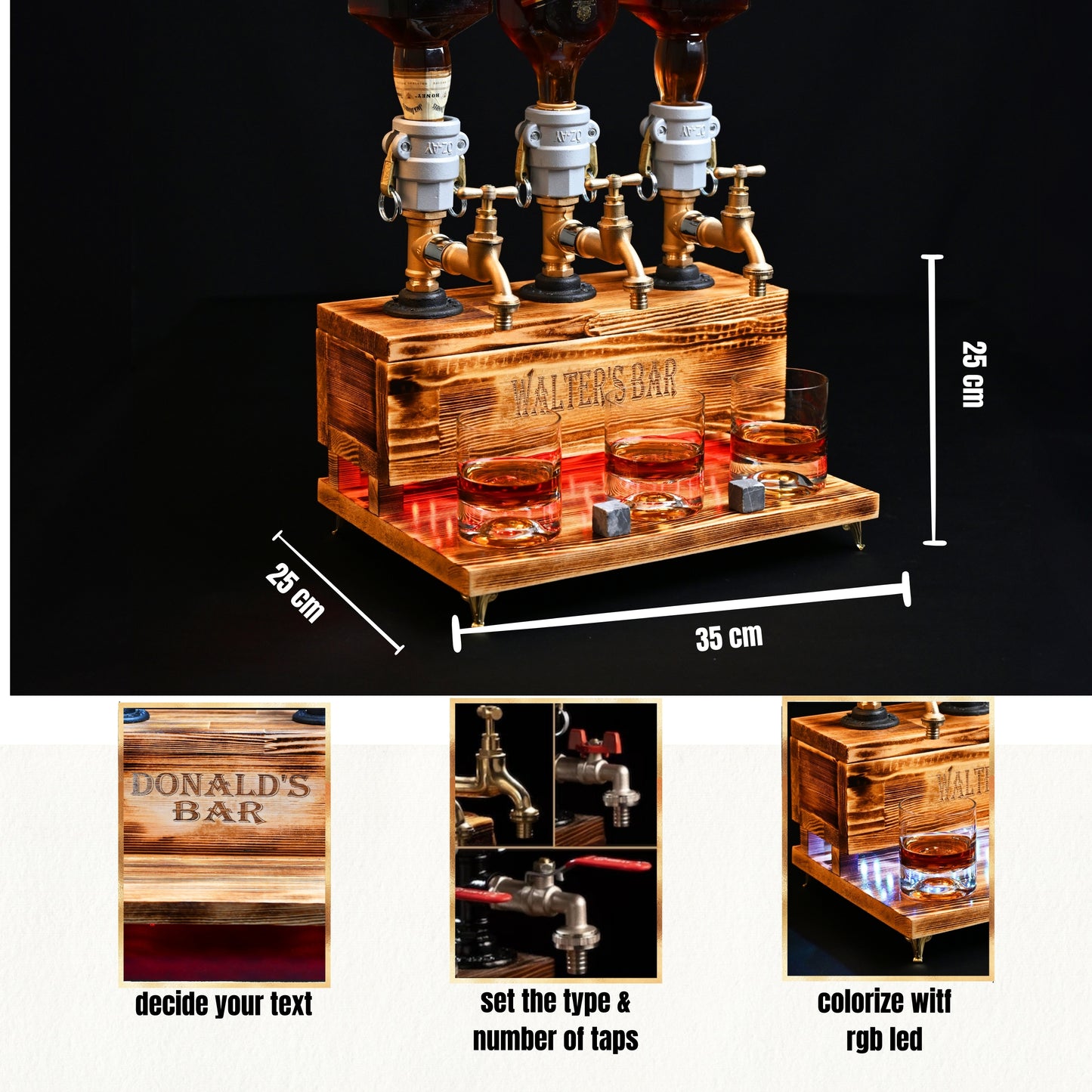 WHITE MALT- Personalized Wooden Whiskey Dispenser with RGB (Kopya)