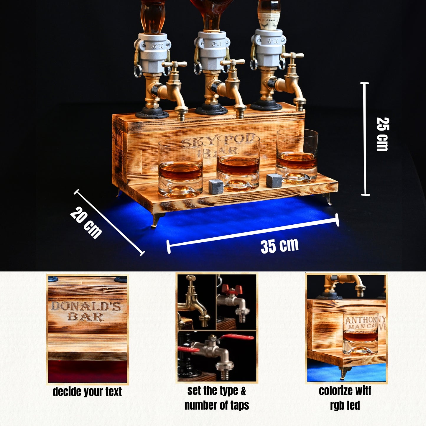 BLACK TREASURE - Personalized Wooden Whiskey Dispenser with RGB